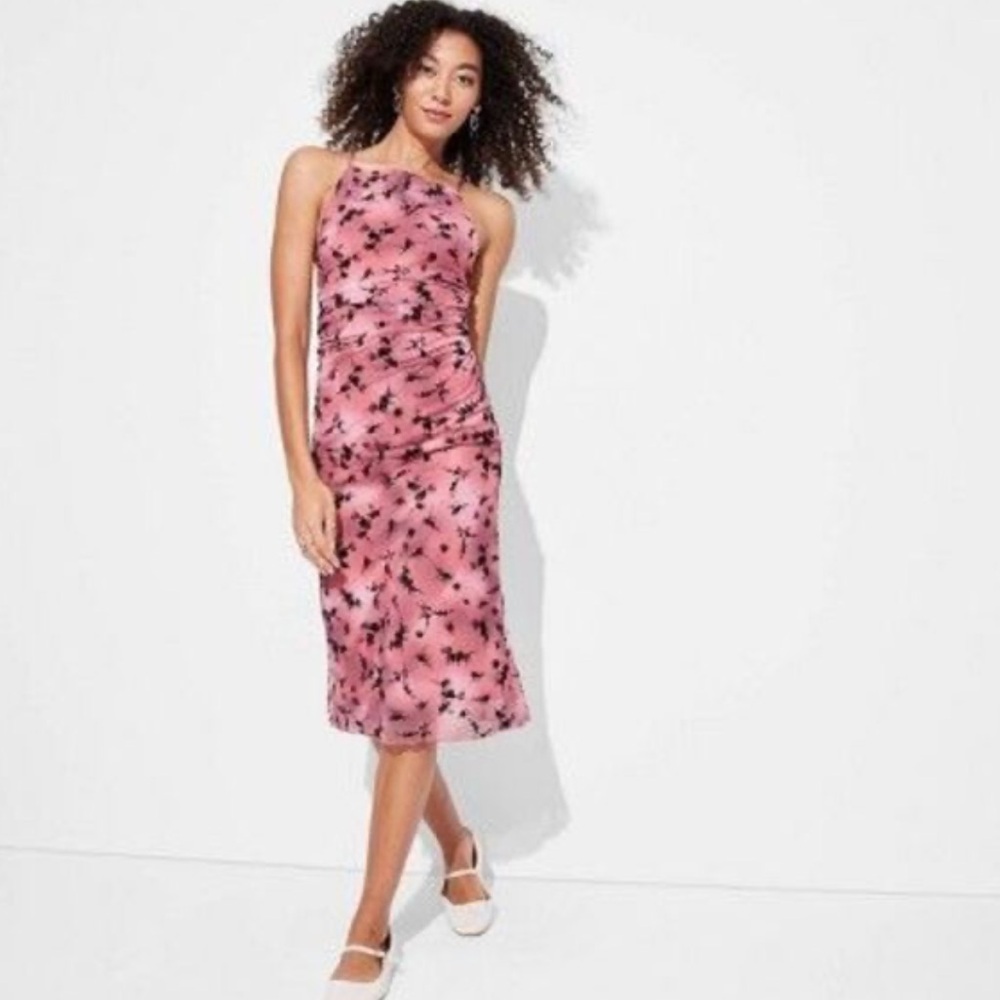 NWT ~ Flocked Mesh Midi
Slip Dress - Target by Wild Fable Pink & Black Floral XS
